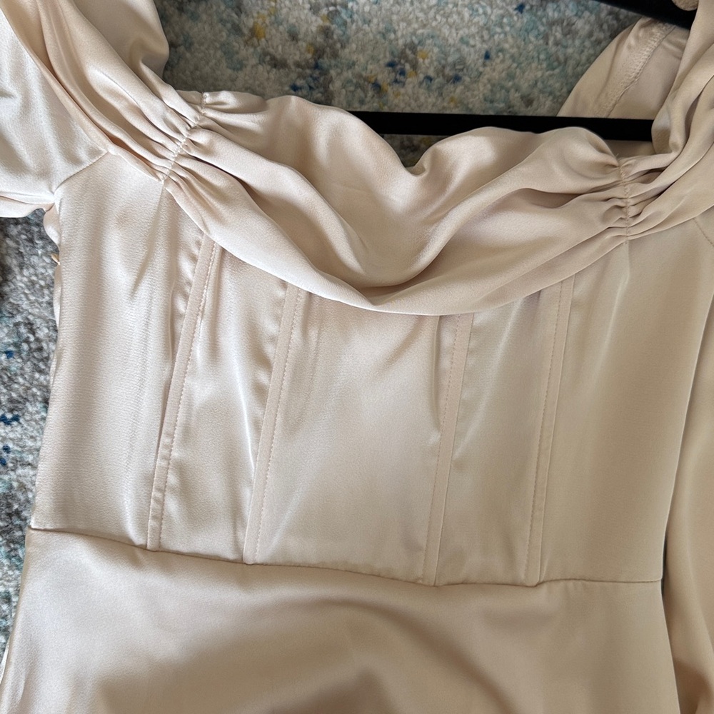 PrettyLittleThing Off-Shoulder Cream Mini Dress - Picture 8 of 10
